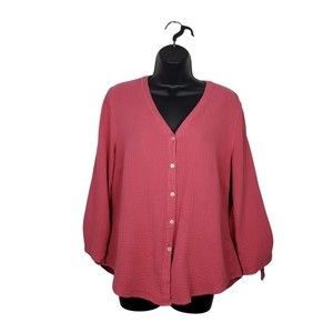 Foxcroft Gauze Button Blouse
